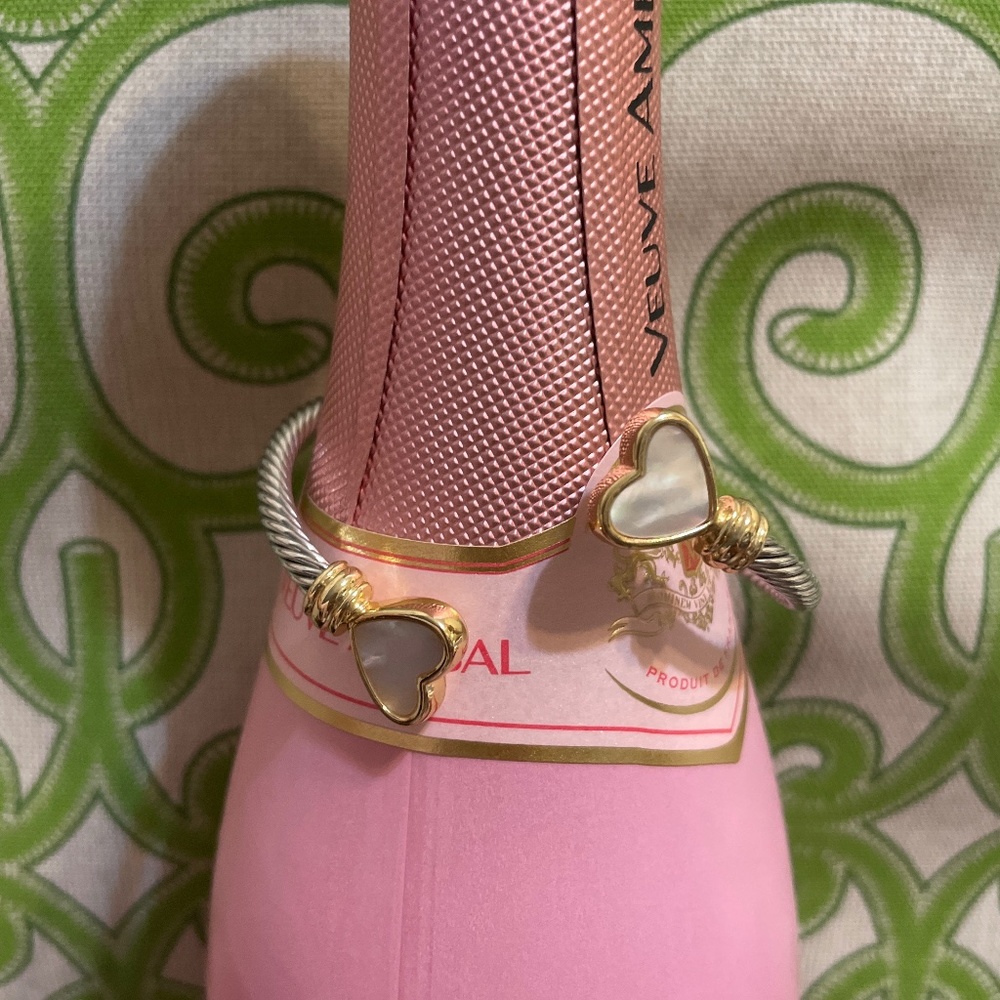 Two Tone Adjustable Heart Bangle - image 1